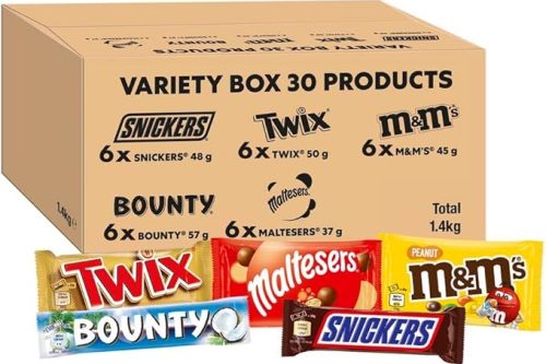 🦊Mixed Bulk Chocolate Box, M&M's Peanuts, Snickers, Twix, Maltesers, Bounty, 1.4kg - 30 Full-Size-AUTO WIN