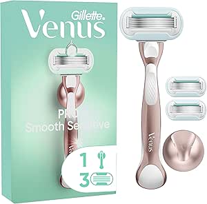 🦊 Gillette Venus Pro Smooth Sensitive Women’s Razor for Sensitive Skin, 1 Refill Razor Cartridges, Reusable Metal Handle and Shower Holder-AUTO WIN