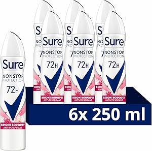 🦊 Sure Nonstop Protection Bright Bouquet Anti-Perspirant a strawberry & vanilla scent for 72 hour 6x 250 ml-AUTO WIN