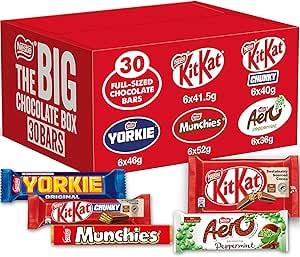 🦊Nestlé The Big Chocolate Box, 30 x Chocolate Bars – KitKat, KitKat Chunky, Yorkie, Aero, Munchies -AUTO WIN 19/08