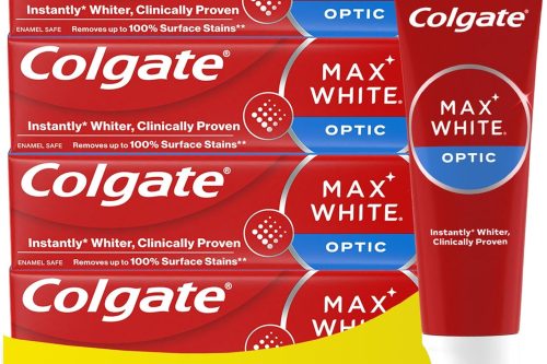 🦊 Colgate Max White Optic Toothpaste 4X75ml - Teeth Whitening Toothpaste - Clinically Proven Formula - Removes up to 100% of Surface Stains - Optic Brighteners Instantly Whiten Teeth-AUTO WIN