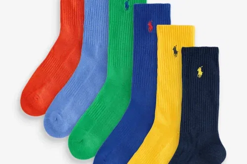 Polo Ralph Lauren Blue Multi Solids Crew Socks 6 Pack-AUTO WIN