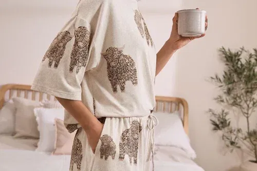 Ecru Hamish The Highland Cow Cosy Short Pyjamas Set-AUTO WIN