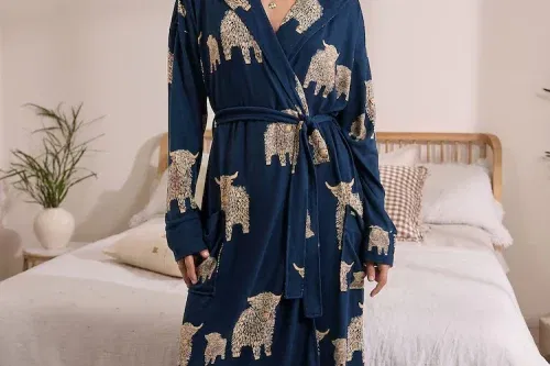 Navy Hamish The Highland Cow Cosy Lightweight Dressing Gown-AUTO WIN