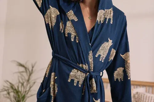 Navy Hamish The Highland Cow Cosy Lightweight Dressing Gown-AUTO WIN -01/07