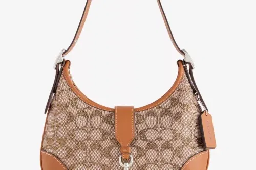 COACH Signature Hamptons Canvas And Faux-Crystal Hobo  Shoulder Bag-AUTO WIN