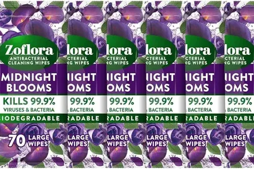 🦊Zoflora Midnight Blooms Large Biodegradeable Wipes, Antibacterial Cleaning, 6 x 70 Wipes Pack-AUTO WIN