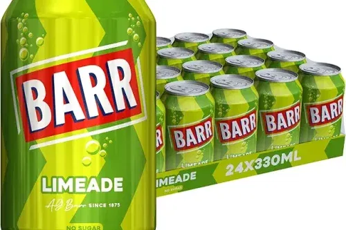 BARR since 1875, 24 Pack Zingy Limeade, Zero No Sugar Lime Flavoured Fizzy Drink "Fizzingly Fun" - 24 x 330ml Cans-AUTO WIN 03/08