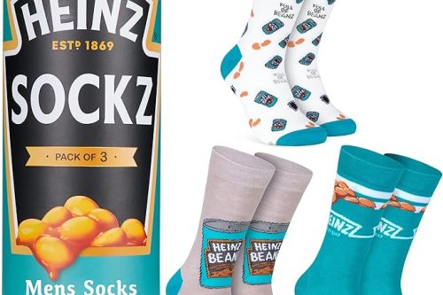 HEINZ Mens Socks Pack of 3 Ketchup Baked Beans Crew Socks for Men Teenagers Soft Breathable Size 8-11 Gifts for Him-AUTO WIN