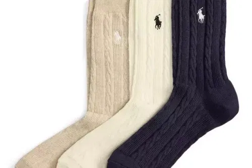 Ralph Lauren Cable Knit Crew Socks, Pack of 3, Navy/Ivory/Camel-AUTO WIN 04/10