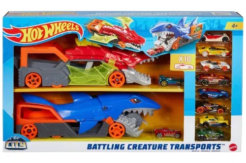 🦊Hot Wheels City Battling Creature Transports Playset with 10 Diecast Cars-AUTO WIN 04/10