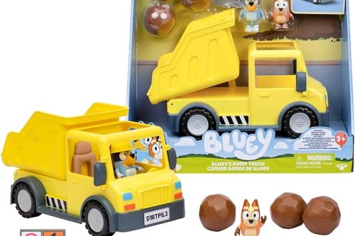 🦊Bluey Dump Truck, Garbage Truck, Includes Friend Figure, Includes Stickers, 2 Alerts and 3 Plastic Rocks for Your Adventure-AUTO WIN 04/09