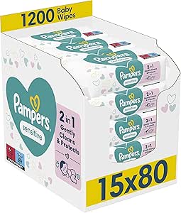 🦊Pampers Sensitive Baby Wipes 15 Packs of 80 = 1200 Baby Wet Wipes, Unscented, For a Soft And Gentle Clean-AUTO WIN 19/09
