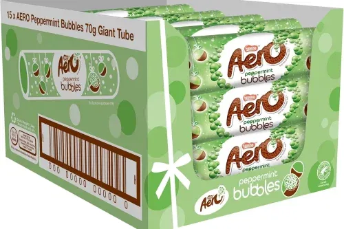 Nestle Aero Bubbles Peppermint Mint Chocolate Giant Tubes, Christmas Chocolate Gift, 15 x 70 g- AUTO WIN 02/10