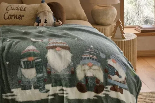 Teal Blue Christmas Gonk Borg Fleece Throw-auto win 30/09