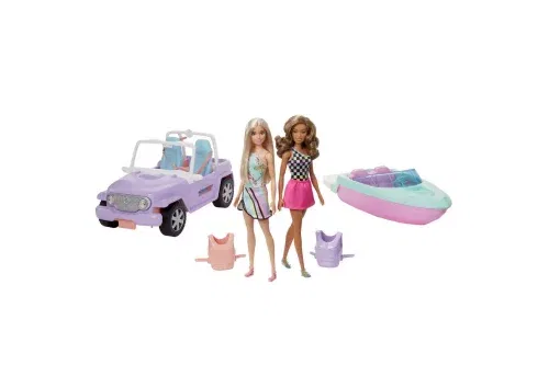Barbie Travel Adventures Car, Speedboat & 2 Dolls Set-AUTO WIN 23/10