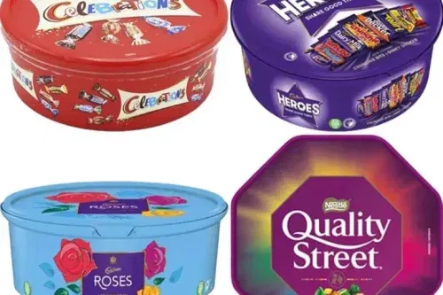 4 X CHOCOLATE TUBS ASSORTED PACK 1 EACH OF CELEBRATIONS, HEROS, ROSES, QUALITY STREET – AUTO WIN 27/10