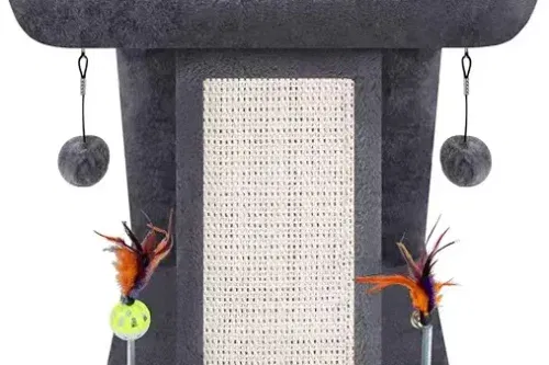 Small Cat Tree for Indoor Cats, Activity Centre Climbing Tree with Scratching Board and Playful Toy Balls, Grey-AUTO WIN 18/10