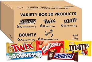 Mixed Bulk Chocolate Box, M&M’s Peanuts, Snickers, Twix, Maltesers, Bounty, 1.4kg – 30 Full-Size-AUTO WIN 05/10