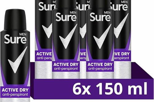 Sure Men Active Dry Anti-Perspirant Aerosol Men's Deodorant Spray with MotionSense technology for 48 hour protection against sweat and odour 6x 150 ml-AUTO WIN 14/10