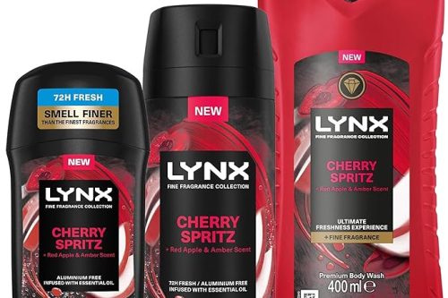 Lynx Fine Fragrance Collection of Cherry Spritz Body Spray 150ml and Deodorant Stick 50ml with Body Wash 400ml-AUTO WIN 19/10