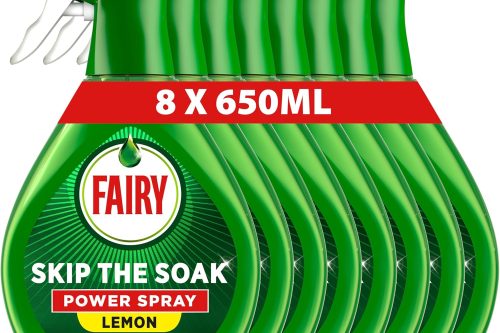 FAIRY SKIP THE SOAK DISH POWER SPRAY, LEMON, 8X650ML, GREASE REMOVER & DEGREASER FOR FAST, EFFORTLESS CLEANING-AUTO WIN 12/10
