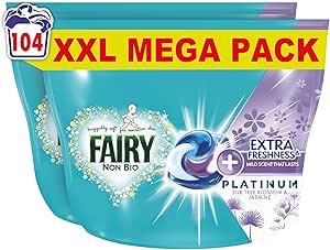 Fairy Non Bio Platinum PODS® Washing Liquid Capsules, 104 Washes (52x2), Silk Tree Blossom & Jasmine-AUTO WIN 04/10
