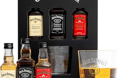 2 WINNERS Jack Daniels Gift Set - Jack Daniels Whiskey 3x 5cl Honey, Fire, JD Whisky Old No7 Mini Alcohol Bottles, JD Tennessee Whiskey Glass -AUTO WIN 17/10