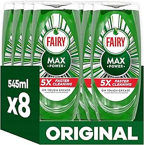 Fairy Max Power Washing Up Liquid Original 8 x 545ML, Easy & Effortless Cleaning, Even On Your Greasiest Pots & Pans-AUTO WIN 28/10