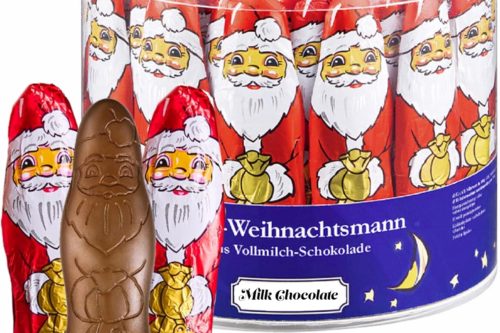 Solid Santa Claus Chocolate- Christmas Chocolate Drum of 65 Milk Chocolate Santa Figure-AUTO WIN 03/10