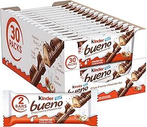 Kinder Bueno Milk Chocolate and Hazelnut Cream, 2 Individually Wrapped Chocolate Bars Per Pack, 1.5 oz each, 30 Pack-AUTO WIN 23/10