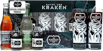 The Kraken Experience, Spiced Rum Gift Set - 2x 5cl Kraken Rum Black Spiced, 2x Rum Glass and x2 Fever Tree Ginger Beer, Cola 200ml -AUTO WIN 18/10