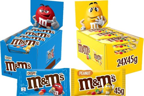 M&Ms Crispy & Peanut Bulk Box, Milk Chocolate Gifts & Movie Night Snacks, 24x36g Crispy, 24x45g Peanut (48 bags in total) AUTOWIN 23/10