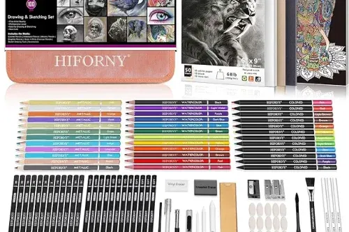 100 PCS Drawing & Sketching Set, Professional Art Supplies with Graphite,Charcoal, Colored,Watercolor,Metallic Pencils,Blending Tools,Sketchbook and Coloring Book in Zipper Case (Pink)-AUTO WIN 25/10