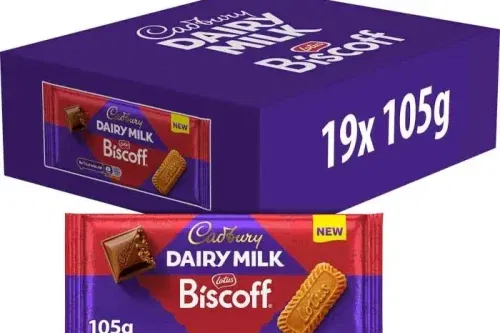 CADBURY DAIRY MILK LOTUS BISCOFF CHOCOLATE BAR 105G (BOX OF 19) AUTOWIN 15/10