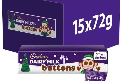 2X CADBURY CHRISTMAS CHOCOLATE BUTTONS TUBE 72G (BOX OF 15)-AUTO WIN 04/10