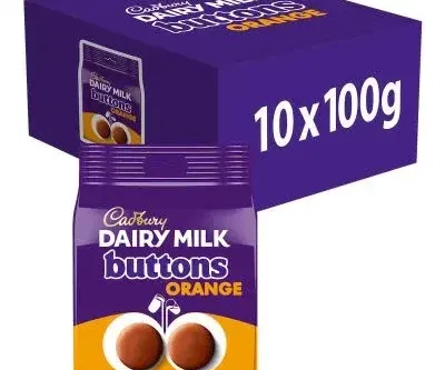 CADBURY DAIRY MILK ORANGE GIANT BUTTONS CHOCOLATE BAG 100G (BOX OF 10)-AUTO WIN 12/10