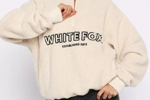 White Fox Hard To Stay Focused Teddy Borg Zip Front Sweater Cream-AUTO WIN 28/10