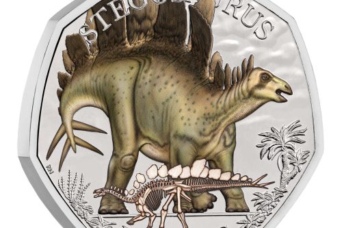 Stegosaurus 2024 UK 50p Brilliant Uncirculated Colour Coin AUTOWIN 16/10