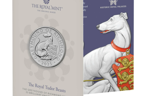 The Royal Tudor Beasts The Greyhound of Richmond 2025 UK £5 Brilliant Uncirculated Coin AUTOWIN 12/10