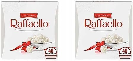 2X Ferrero Raffaello Pralines, White Chocolate Gift Chocolate Box, Coconut, Crunchy Whole Almond and Smooth Cream, Box of 2X40