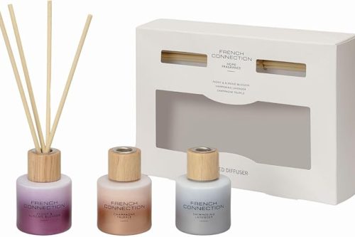 French Connection Scented Reed Diffuser Gift Set - 3 X 50ml,Candle Giftset for Women,Long-Lasting Fragrance Oil Diffuser,Lavender, Peony,Truffle -Aromatherapy for Bathroom, Kitchen & Living Room AUTOWIN 25/11
