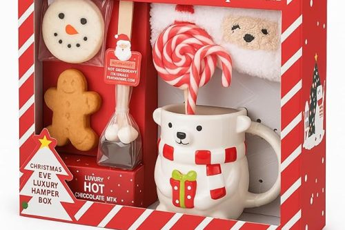 2 WINNERS Christmas Eve Luxury Hamper Box – Hot Chocolate Gift Set with 3D Polar Bear Mug, Fluffy Socks, Gingerbread Biscuit, Snowman Marshmallow, Candy Canes, Chocolate Stirrer & Festive Lollipop-AUTO WIN 24/11