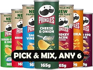 Pringles Crisps Variety Pack – Pick & Mix Any 6 Flavours – 165g Tubs – Cheese & Onion, Sour Cream & Onion, Salt & Vinegar, Original, Smokey Bacon, Paprika, Texas BBQ Sauce, Prawn Cocktail.-AUTO WIN 15/11