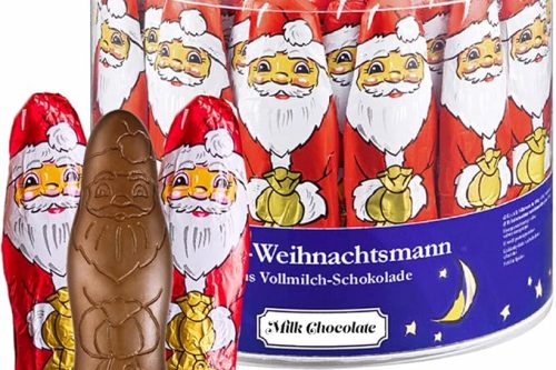 Solid Santa Claus Chocolate Multipack - Christmas Chocolate Drum of 65 Milk Chocolate Santa Figures Bulk Buy 812.5g with Topline Card for Secret Santa Christmas Eve Box, Stocking Fillers AUTOWIN 07/11