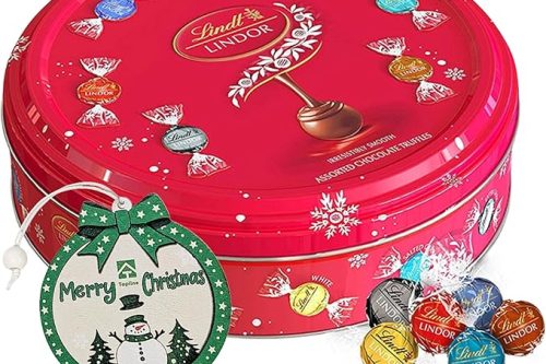 Assorted Lindt Chocolates Gift Tin - Irresistible Smooth Selection of Milk, White & Dark Chocolate Truffles Tin 450g with Christmas Tree Decoration. Christmas Gifts for Women or Secret Santa Gifts AUTOWIN 22/11
