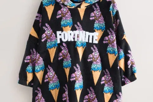 Black/Blue Fortnite Fleece Blanket Hoodie (5-13yrs)-auto win 20/11