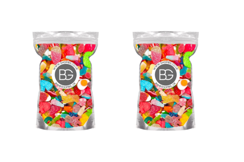 2x Mixed Quality Pick & Mix Sweets - Large Retro Candy Sweeties Assortment, 2x 1kg Pouch Gummy Jelly Fizzy Gift Chewy PicknMix