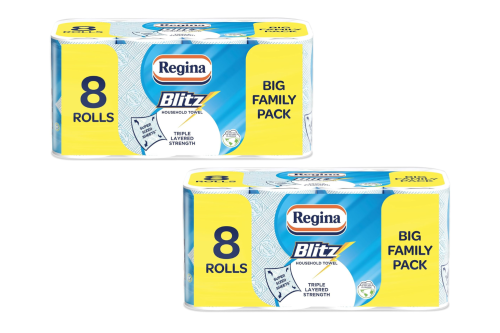 2x Regina Blitz Household Towels – 8 Triple Layered Rolls, 140 Sheets Per Roll, Paper Packaging, FSC Certified Paper, Recyclable Packaging, 60% Larger Than Standard Kitchen Roll Sheets AUTOWIN 26/11