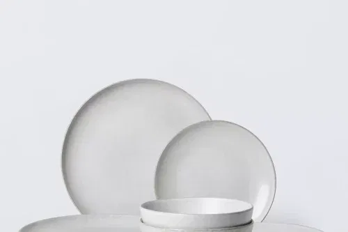 John Lewis Dappled Glaze Stoneware Dinnerware Set, 12 Piece, Light Grey-AUTO WIN